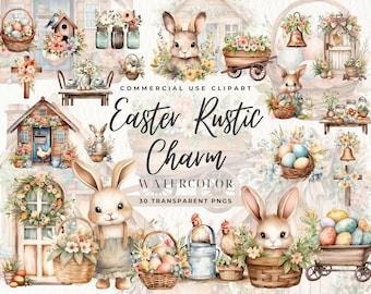 Rustic Easter Clip Art, Easter Eggs Clipart, Farmhouse Spring, Printable, Instant Download, Country, Commercial Use, Junk Journal Card