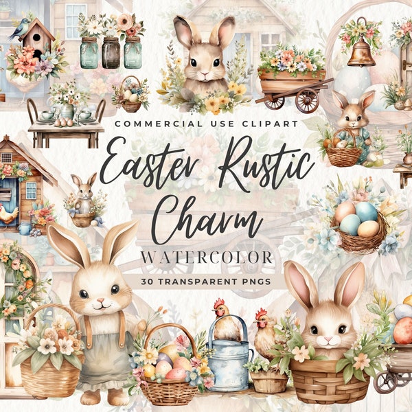Rustic Easter Clip Art, Easter Eggs Clipart, Farmhouse Spring, Printable, Instant Download, Country, Commercial Use, Junk Journal Card