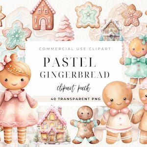Pastel peperkoek clipart, peperkoek huis clipart, roze kerst clipart, aquarel kerst, cookie clip art, instant digitale download