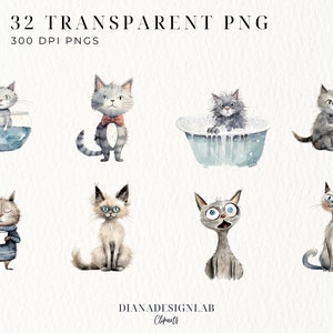 Pode incluir: Um conjunto de 32 ilustra&ccedil;&otilde;es de aquarela de gatos em v&aacute;rias poses. Os gatos s&atilde;o representados em um estilo caprichoso com rostos expressivos e personalidades &uacute;nicas. As ilustra&ccedil;&otilde;es s&atilde;o perfeitas para adicionar um toque de charme a qualquer projeto.