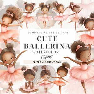 Ballet Watercolor Clipart, Dark Skin Ballet Dancers, Pink Ballerina, African Ballerina Clip Art, Tutu Dress, Ballet Cut File, Nursery Png