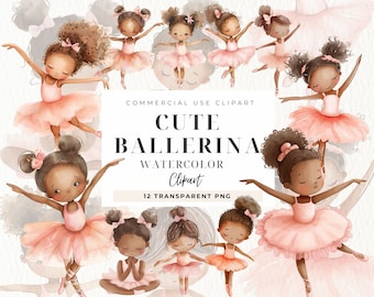 Ballet aquarel clipart, donkere huid balletdansers, roze ballerina, Afrikaanse ballerina illustraties, Tutu jurk, ballet gesneden bestand, kwekerij PNG