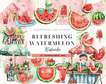 Summer Watermelon Clipart, Instant Download, Hello Summer, Watermelon Party, Summer Beach, Fruit Vendor, Refreshing Summer, Commercial Use