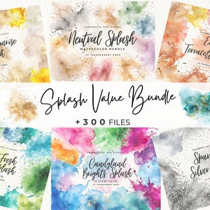 Neutral Watercolor Splatter Clipart, Value Bundle, Abstract Background, Splashes, Digital Download, Brush Strokes, Minimalist Textures