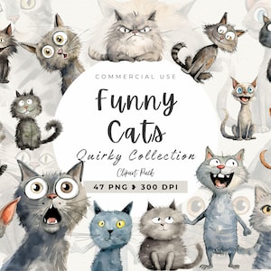 Clipart chat original, clipart chats fantaisistes, chat kawaii, chat original numérique, portraits de chat mignon, usage commercial, clipart agenda, chats rigolos