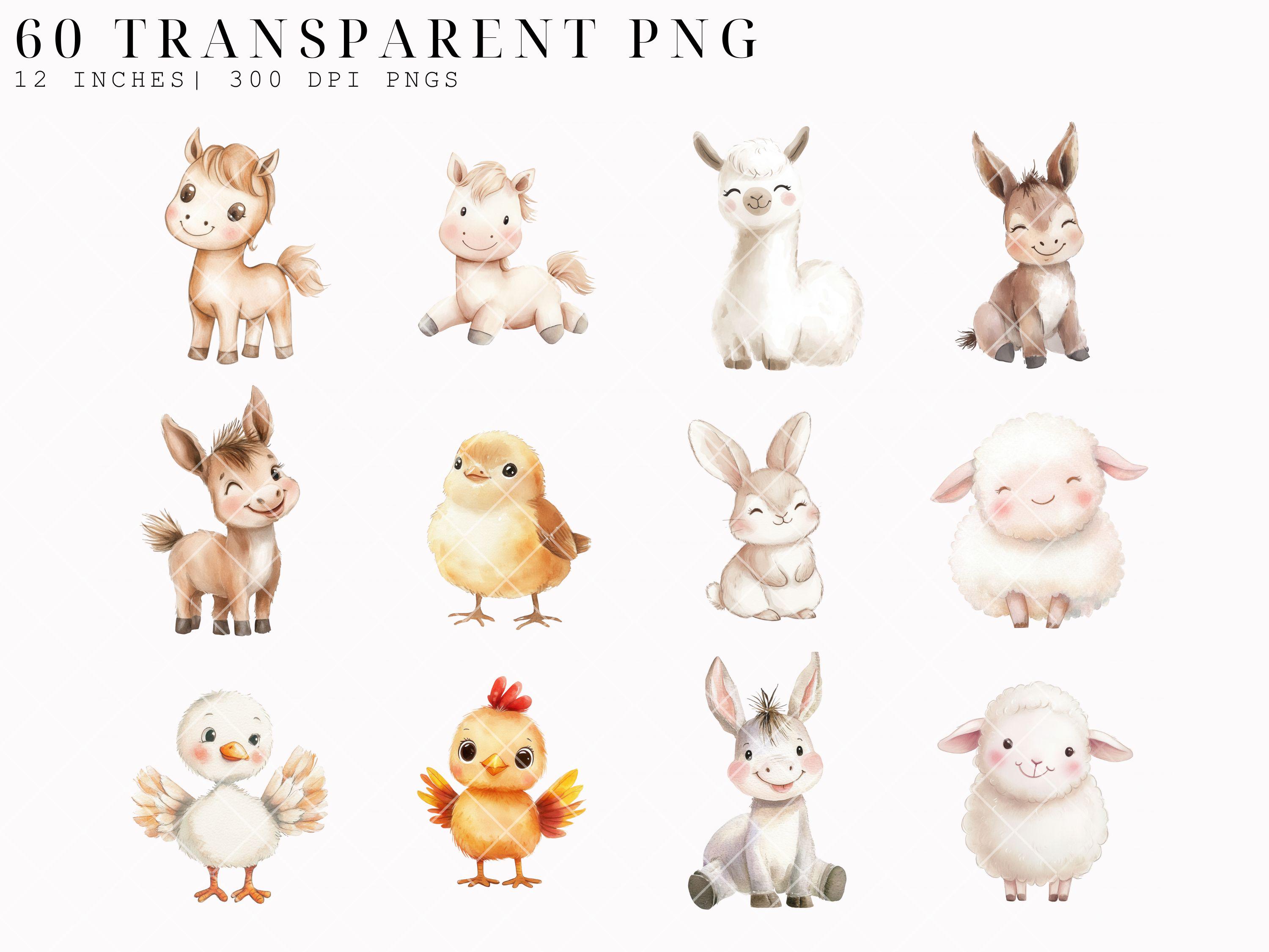 Watercolor Cute Farm Clipart, Cute Animals, Nursery Art, Baby Shower ...