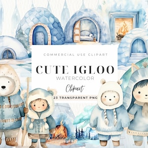 Igloo Clipart, Cute Eskimo Clipart, Utilisation commerciale, Winter Clip Art, Glace, Froid, Art numérique, Sublimation de neige, Nursery Art Decor, Ours polaire
