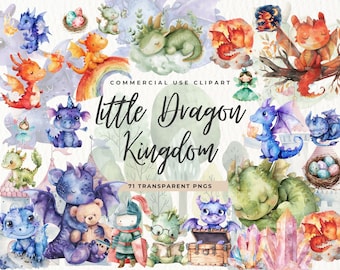 Watercolor Baby Dragon Clipart, Commercial Use, Kids Party, Cute Dragon Png, Baby Shower, Knight, Fairy Tale, Dragons Kingdom, Nursery