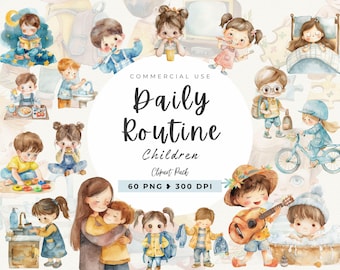 Kids Routine Clipart, Children Daily Routine, Chores Icons, Daily Rhythmm Morning, Afternoon, Evening  Instant Download, Relax Day Clipart