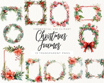 Watercolor Christmas Border Clipart, Doodle Border Clipart Png, Christmas Decoration, Digital Download, Commercial Use, Christmas Decoration