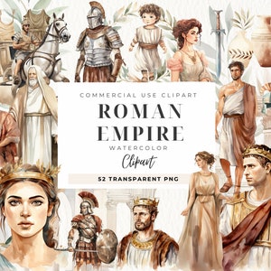Imágenes Prediseñadas del Imperio Romano, Estilo acuarela, Historia del Imperio de Roma, Clip Art de Historia, Gladiador, Filósofo, Emperatriz, Columna Romana, Uso Comercial