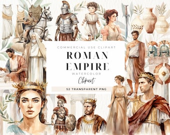 Roman Empire Clipart, Watercolor Style, Rome Empire History, History Clip Art, Gladiator, Philosopher, Empress, Roman Column, Commercial Use
