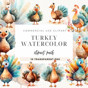 Turkey Clipart Watercolor, Watercolor Thanksgiving Clipart Bundle, Thanksgiving Table, Autumn Png, Thanksgiving Feast PNG, Commercial Use