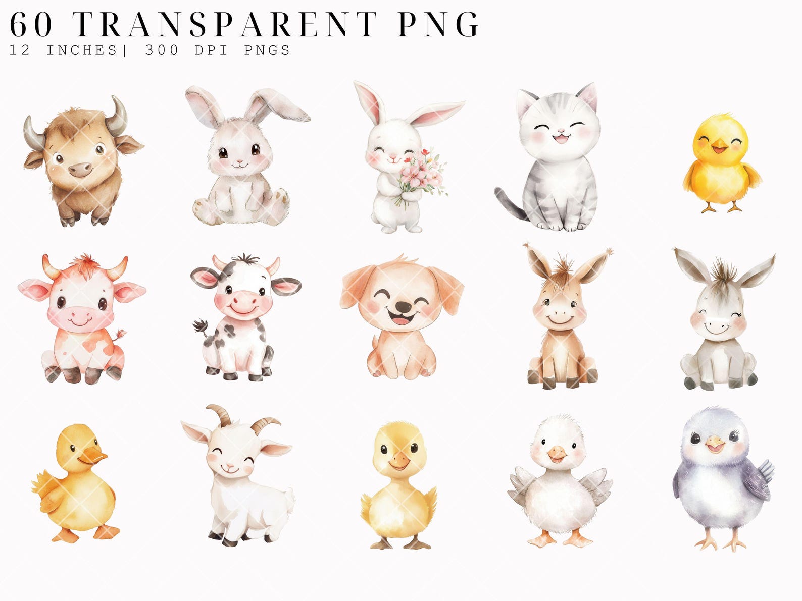 Watercolor Cute Farm Clipart, Cute Animals, Nursery Art, Baby Shower ...