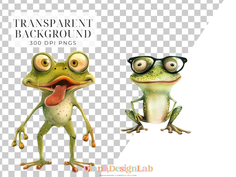 Puede incluir: Dos ranas de dibujos animados con ojos grandes. Una rana est&aacute; sacando la lengua y la otra rana lleva gafas.