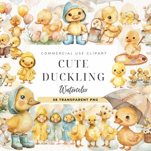 Watercolor Duckling Clipart, Digital Downloads, High Quality PNG, CUte Ducks, Nursery Clip art, Printable Clipart, Spring, Commercial Use