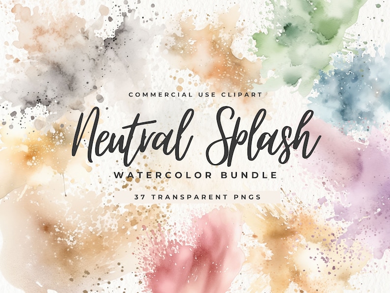 Neutral Watercolor Splatter Clipart, Abstract Background, Splashes Neutral, Digital Download, Brush Strokes, Neutral Minimalist Textures image 1