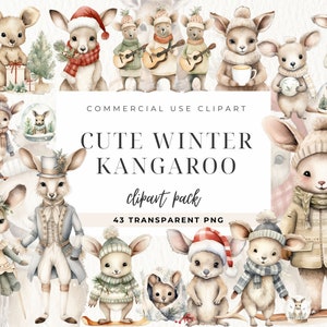 Australische Weihnachtscliparts, australische Tiere, Weihnachtskänguru, Weihnachtsgeschenk, Waldweihnachtscliparts, Weihnachtsmütze, für kommerzielle Nutzung