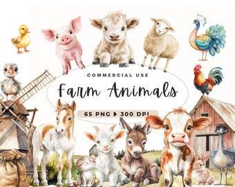 Farm Animals Clipart, My Farmer Design, Instant Download, Commercial Use, Barn Clipart, Chicken, Countryside, Cow, Pig, Sheep, Realistic