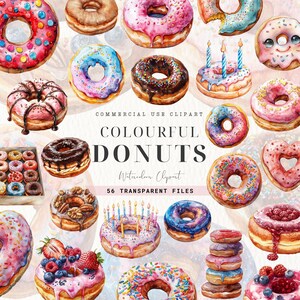 Donut Sprinkles Clipart, Watercolor Donuts Clip art, Food Clipart, Chocolate, Sweet Bakery Food, Donut Birthday Party, Commercial Use