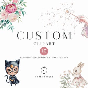 Clipart su ordinazione personalizzata, da 6 a 10 immagini, grafica esclusiva, arte di alta qualità, personaggi personalizzati, personalizzabile, personalizzato, uso commerciale