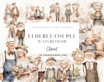 Elderly Couple Clipart, Valentines Day, Happy Elderly Couples, Grandmother Png Design, Commercial Use, Elderly Faceless, Digital Download