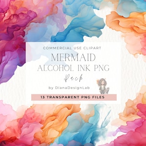 Clipart d’encre d’alcool de sirène, texture d’encre d’alcool, fond et motif colorés, arrière-plans de géode, clipart d’encre liquide, PNG abstrait