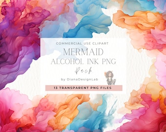 Mermaid Alcohol Ink Clipart, Alcohol Ink Texture, Colorful Background and Patternt, Geode Backgrounds, Liquid Ink Clipart, Abstract PNG