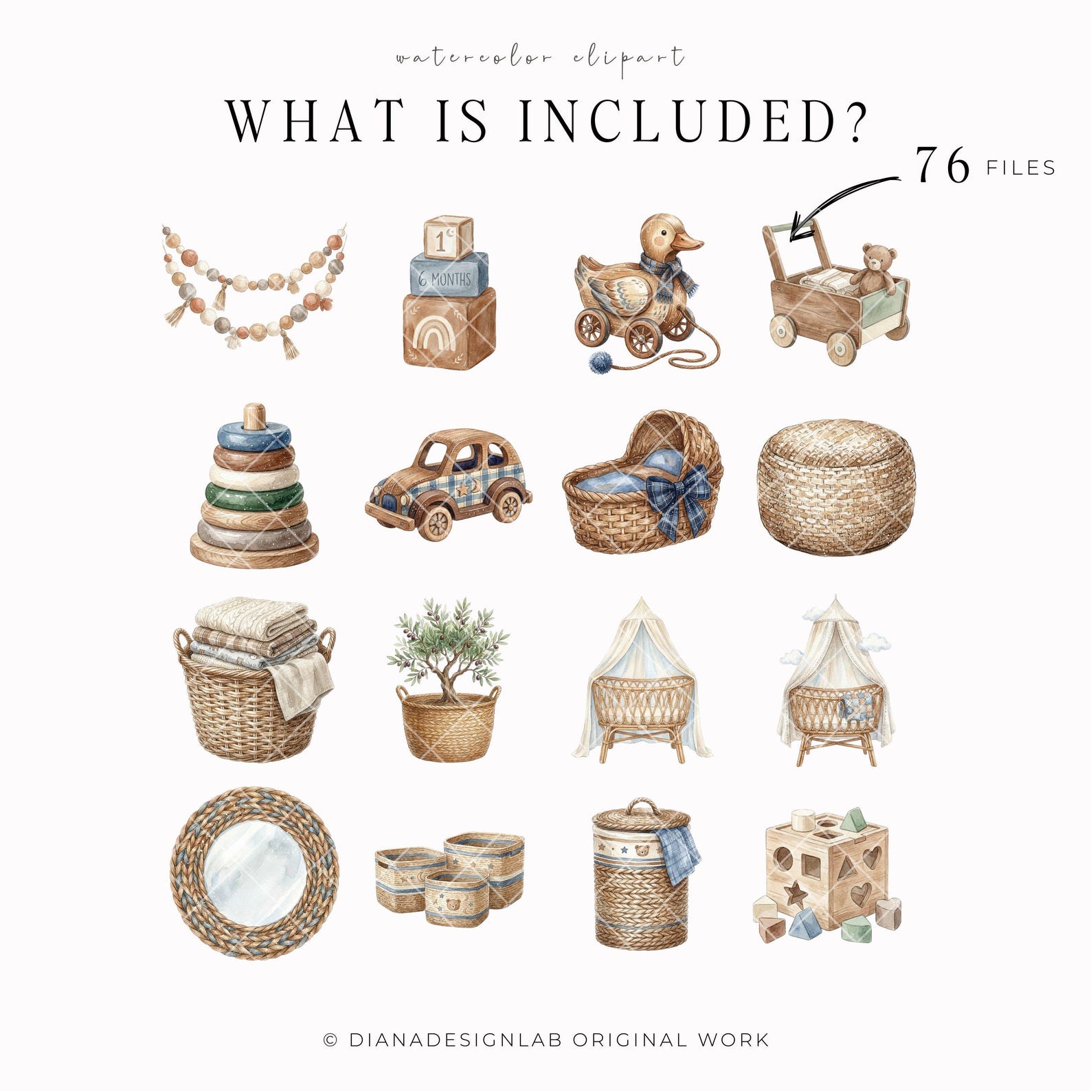 Watercolor Boho Nursery Clipart Bundle, Neutral Baby Animals PNG, Baby ...
