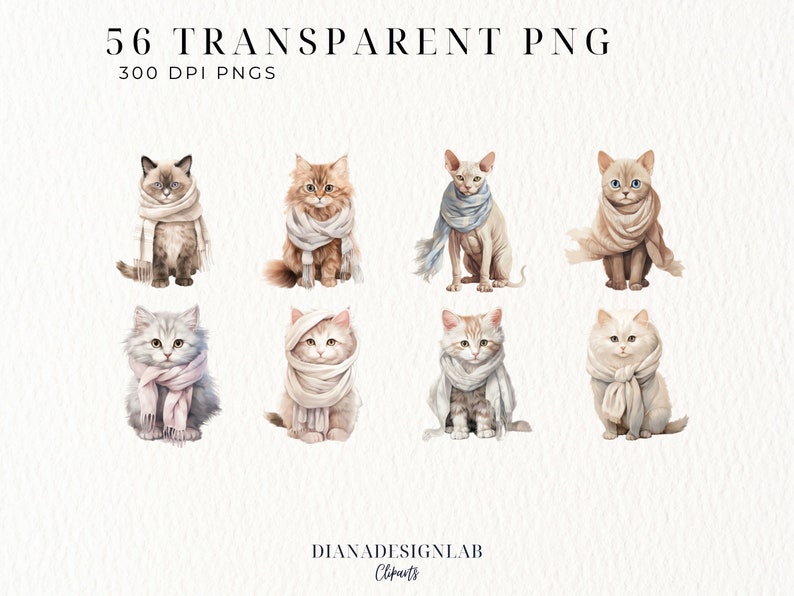 Watercolor Christmas Cat Clipart Bundle, Winter Cat, Scrapbooking Png ...