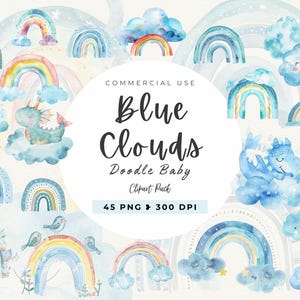 Clipart Baby Blue Clouds, Baby Shower, Png arcobaleno, Doodle Baby Clouds, Blue Boy, Clipart Kawaii, Piccole stelle, Pioggia d'amore, Uso commerciale