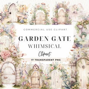 Aquarell Garten Tor Clipart, sofortiger Download, Herbst Gartentür, Tor Illustration, Fee, geheimer Garten, Papierkunst, kommerzielle Nutzung