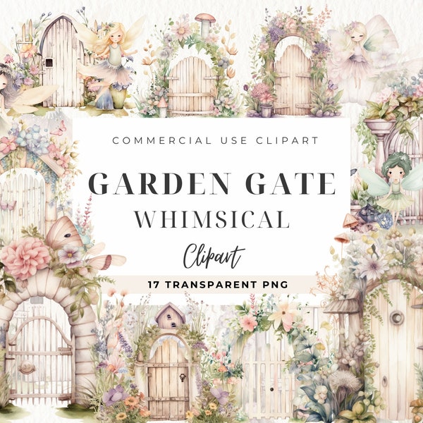 Watercolor Garden Gate Clipart, Instant Download, Fall Floral Gates, Gate Illustration, Fairy, Secret Garden, Paper Crafts, Commercial Use