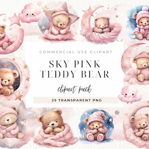 Acuarela osito baby shower para niña, imágenes prediseñadas de guardería, osito rosa, acuarela osito clipart para invitación de niña, descarga digital