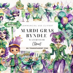 Mardi Gras Watercolor Clipart, Beads Necklace, Fat Tuesday, Fleur Des Li, Mardi Gras Woman Clipart Png, Commercial  Png, Carnival Papercraft