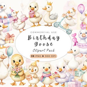 Verjaardag gans clipart, babyshower, instant digitale download, boerderijdieren, domme gans, verjaardagsfeestje, eendenjacht, grappige verjaardagstaart