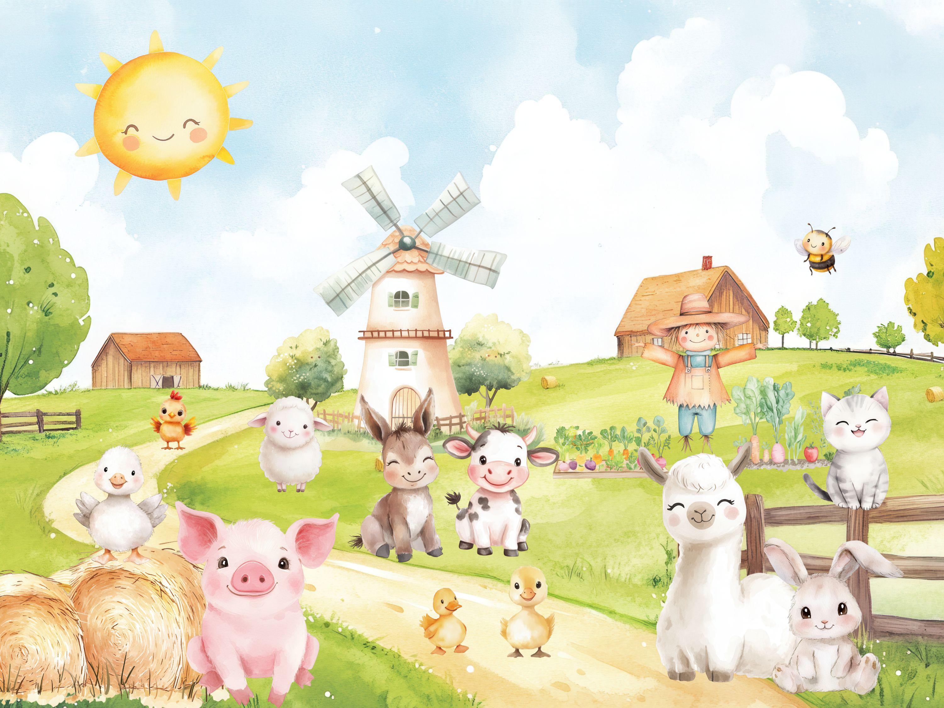 Watercolor Cute Farm Clipart, Cute Animals, Nursery Art, Baby Shower ...
