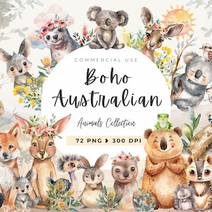 Australische Tiere Clipart, kommerzielle Nutzung, Kinderzimmer Dekor, digitaler Download, Kartenherstellung, Boho Aquarell, Koala, Aussie, Babyparty