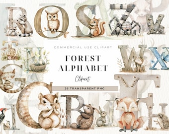 Woodland Alphabet Clipart, Letter Clip Art, Fog Forest, Commercial Use, Animals A To Z, Doodle Letters, Woodland Animals, Alphabet PNG