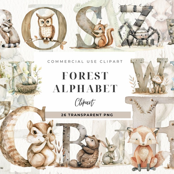 Woodland Alphabet Clipart, Letter Clip Art, Fog Forest, Commercial Use, Animals A To Z, Doodle Letters, Woodland Animals, Alphabet PNG