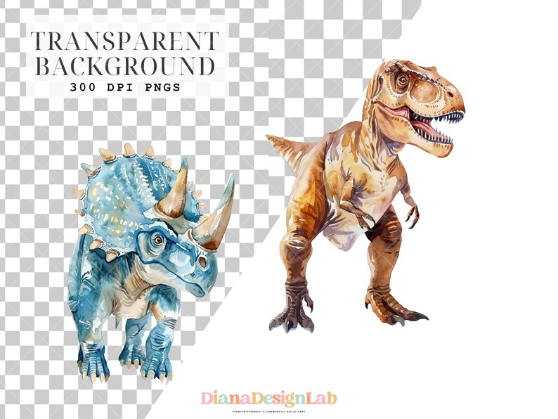 Dino Clipart Watercolor, Dinosaurs Clip Art, Cute Dino, Digital ...