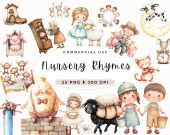 Aquarell Kinder Reim Clipart, drei kleine Schweinchen, Baby Cute, Little Bo Peep, Babyparty, Märchen, Kinderbuch, Humpty Dumpty