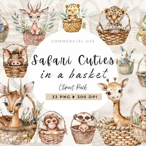 Clipart Safari Bundle, Boho Babies, Babies im Korb, digitaler Download, Kinderzimmer Clipart, Geburtstagsdeko, Tierreich, kommerzielle Nutzung