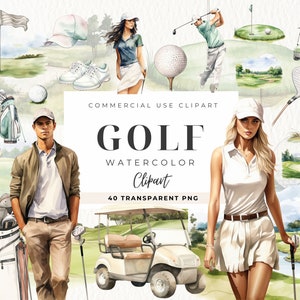 Aquarel clipart golf, commercieel gebruik, sportballen downloaden, golfsublimatie, golf party clip art, golfkar, golfer, golfen PNG