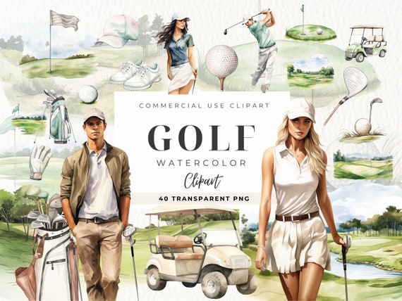 Watercolor Clipart Golf, Commercial Use, Sports Balls Download, Golf Sublimation, Golf Party Clip Art, Golf Cart, Golfer, Golfing PNG