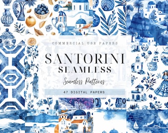 Digital Paper Santorini, Digital Download, Commercial Use, Greece Seamless Pattern, Citrus Paper, Scrapbook Paper, Craft, Travel Background