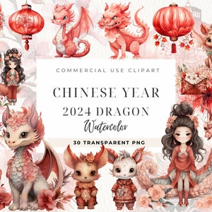 Dragon 2024 Clipart, Clipart du Nouvel An chinois, Année du Dragon, Nouvel An chinois 2024 Png, Style Boho, Zodiaque chinois 2024, Utilisation commerciale