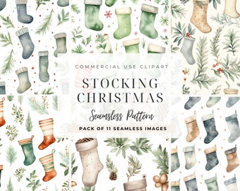 Digital Papers Stocking Christmas, Vintage Ephemera, Christmas Digital Papers, Stockings Junk Journal Kit, Xmas Clipart, Commercial Use