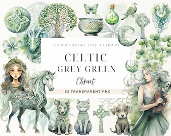 Celtic Ireland Watercolor Clipart, Scrapbook, Junk Journal, Celtic Clip art, Celtic Border Vector, Cross, Green Shamrock, Warrior, Artwork