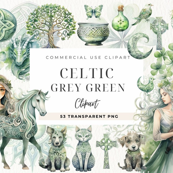Celtic Ireland Watercolor Clipart, Scrapbook, Junk Journal, Celtic Clip art, Celtic Border Vector, Cross, Green Shamrock, Warrior, Artwork